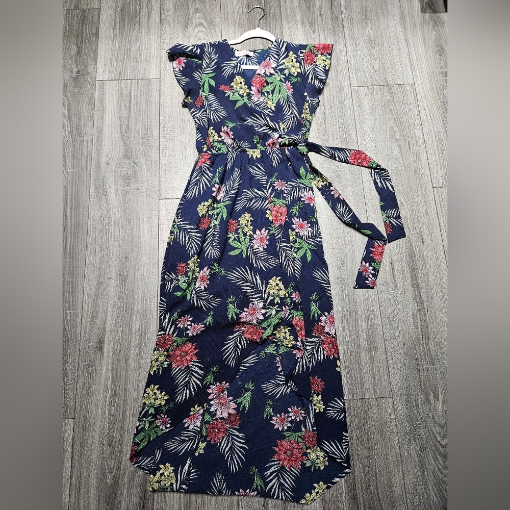 Dream of Me Navy Floral Boho Maxi Wrap Dress Medium